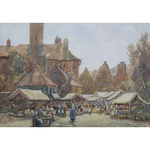 295 - J W MILLIKEN (1865-1945) The Place de Orientaux and the Flower Market busy square with market stalls... 