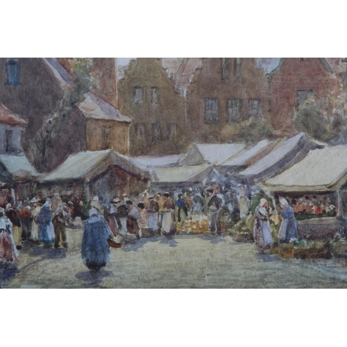 295 - J W MILLIKEN (1865-1945) The Place de Orientaux and the Flower Market busy square with market stalls... 