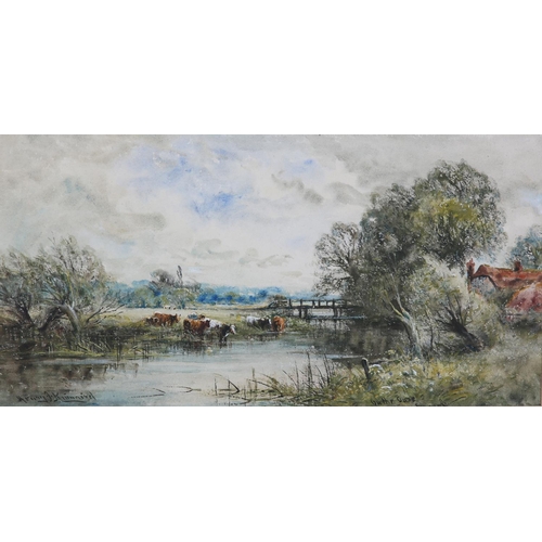 298 - HENRY J KINNAIRD (1880-1920), 'On the Ouse' cattle watering and 'A Sussex Cornfield' harvesting scen... 