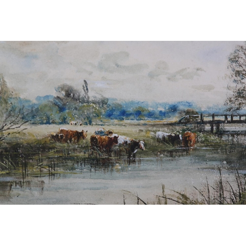 298 - HENRY J KINNAIRD (1880-1920), 'On the Ouse' cattle watering and 'A Sussex Cornfield' harvesting scen... 