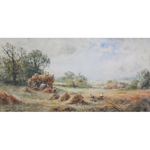 298 - HENRY J KINNAIRD (1880-1920), 'On the Ouse' cattle watering and 'A Sussex Cornfield' harvesting scen... 