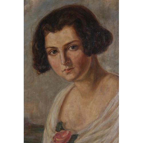 285 - E JANCK (c.1930/40s), Portrait of a young woman, head and shoulders, brunette, wearing a white gown ... 