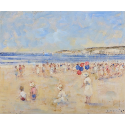 287 - ARR WALTER JOHN BEAUVAIS (1942-1998), Beach scene with children, oil on canvas, signed to lower righ... 