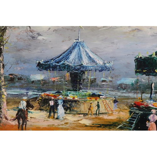 288 - ARR RAYMOND JEAN BIZET (FRENCH 1922-2015), Fairground with figures, oil on canvas, signed to lower l... 