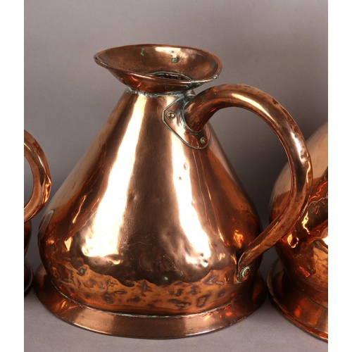 92 - A GROUP OF THREE COPPER MEASURES, late 19th century including a half gallon with brass decal for Lum... 