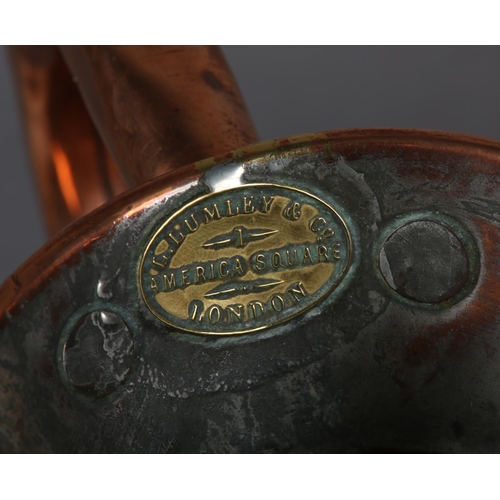 92 - A GROUP OF THREE COPPER MEASURES, late 19th century including a half gallon with brass decal for Lum... 