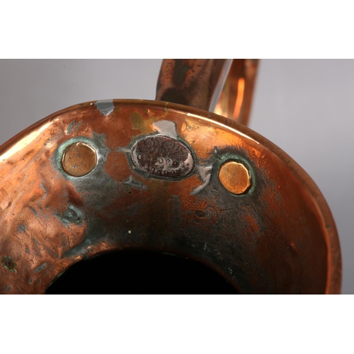 92 - A GROUP OF THREE COPPER MEASURES, late 19th century including a half gallon with brass decal for Lum... 