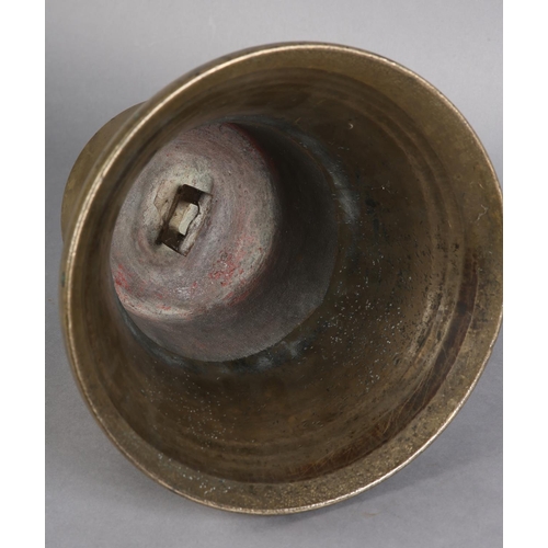 93 - A LATE 19TH/EARLY 20TH BELL, 24cm high x 25cm diameter (lacking clanger)