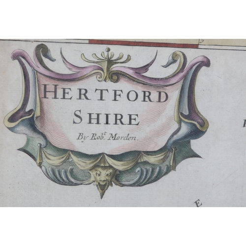 121 - ROBERT MORDEN (1650-1703), England and Hertford Shire 17th century, two engraved maps with colour, c... 