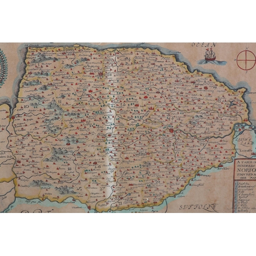 116 - RICHARD BLOME (1635-1705), Norfolk c.1673 from Britannia, engraved map with colour, cartouche and Ta... 