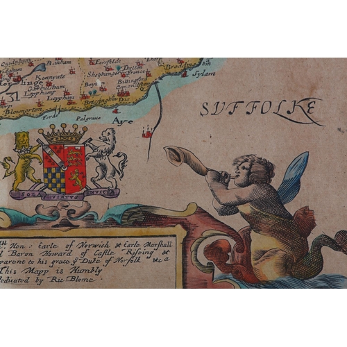 116 - RICHARD BLOME (1635-1705), Norfolk c.1673 from Britannia, engraved map with colour, cartouche and Ta... 