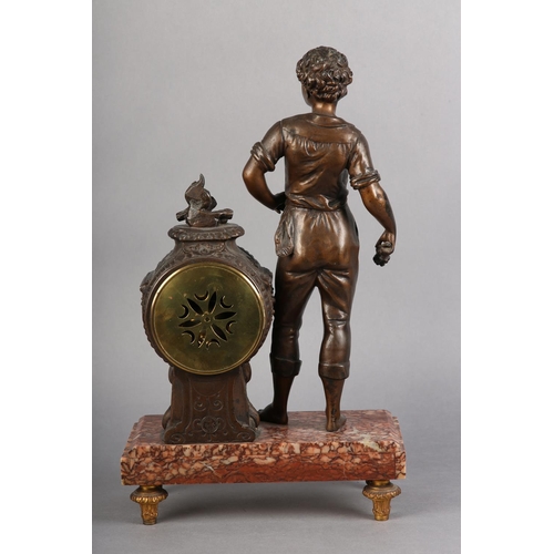 135 - A 19TH CENTURY FRENCH ROUGE MARBLE MANTEL CLOCK 'REPOS' BY J JACQUELINE, St Lo with bronze-effect me... 