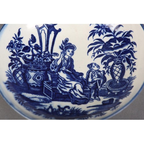 161 - AN 18TH CENTURY WORCESTER BLUE AND WHITE SAUCER DISH c.1780, printed with the Mother and Child patte... 