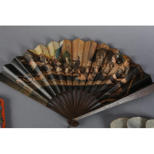 10 - Three very different paper fans, the first a Jenny Lind or Palmette fan, the separate paper panels f... 