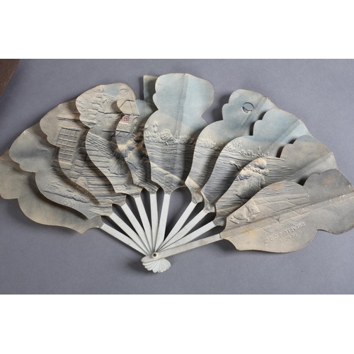 10 - Three very different paper fans, the first a Jenny Lind or Palmette fan, the separate paper panels f... 