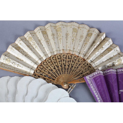 18 - Three 19th century fans, the first a Jenny Lind or Palmette example, the leaf panels mounted on carv... 