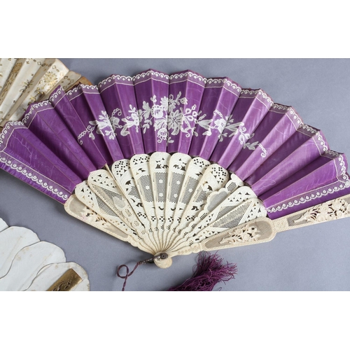 18 - Three 19th century fans, the first a Jenny Lind or Palmette example, the leaf panels mounted on carv... 