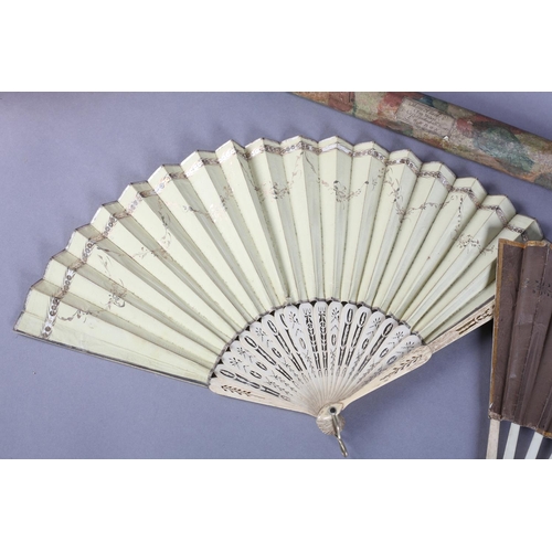 2 - The 18th century: a bone fan mounted with a coffee-coloured double paper leaf, the recto lightly gil... 