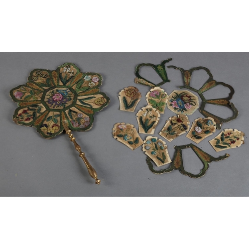 20 - A very rare pair of beaded 19th century hand screens or fixed fans, the screens mounted on turned wo... 