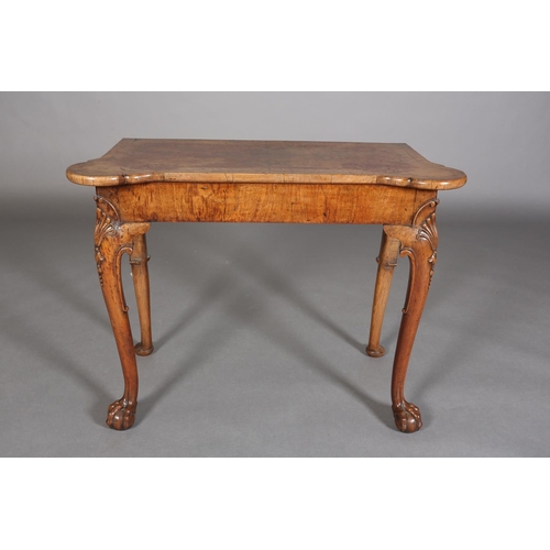 331 - A GEORGE III FIGURED WALNUT SIDE TABLE, crossbanded and quarter veneered of rectangular outline with... 