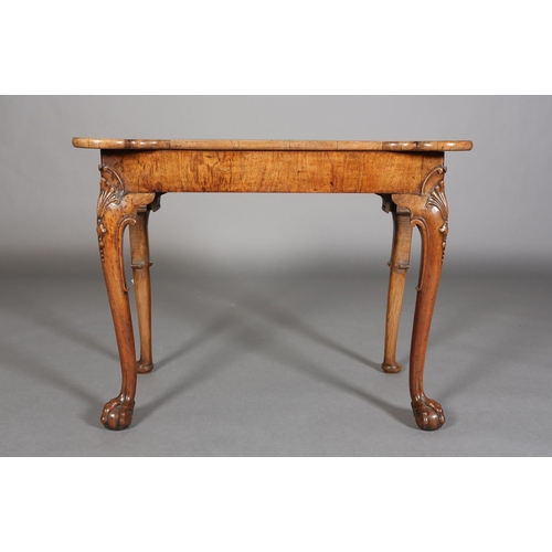 331 - A GEORGE III FIGURED WALNUT SIDE TABLE, crossbanded and quarter veneered of rectangular outline with... 