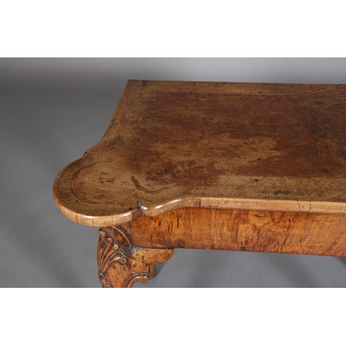 331 - A GEORGE III FIGURED WALNUT SIDE TABLE, crossbanded and quarter veneered of rectangular outline with... 