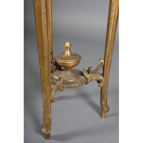 359 - A LATE 19TH CENTURY GILTWOOD AND GESSO URN STAND of serpentine tripod outline with gadroon rim, velv... 