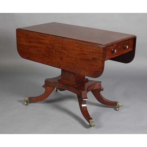 365 - A LATE REGENCY MAHOGANY AND EBONY LINE INLAID PEMBROKE TABLE having twin rectangular drop leave with... 