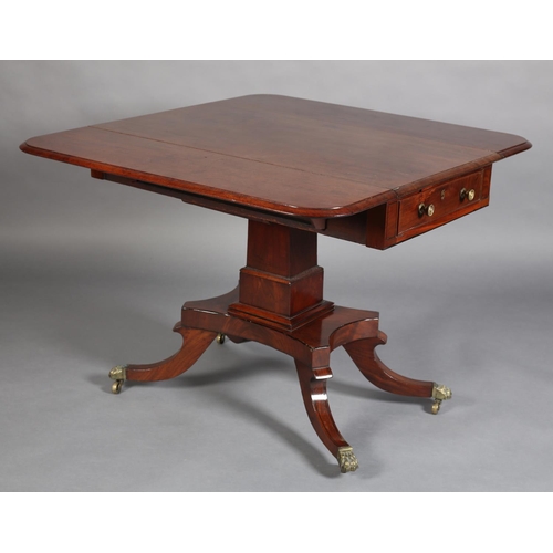 365 - A LATE REGENCY MAHOGANY AND EBONY LINE INLAID PEMBROKE TABLE having twin rectangular drop leave with... 