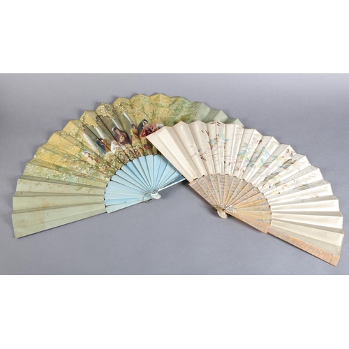 4 - “Tatters, Nov 1884”: A charming large late 19th century silk-leafed fan, the bone monture painted a ... 