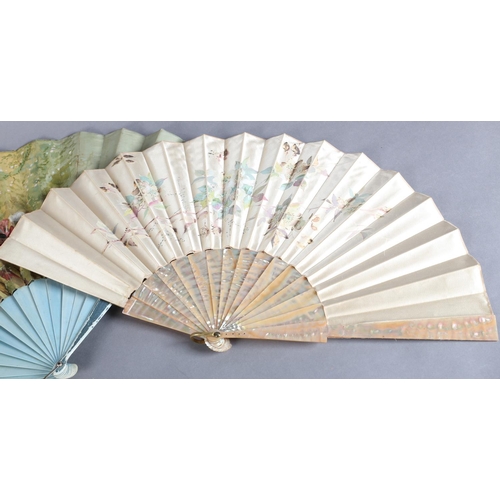 4 - “Tatters, Nov 1884”: A charming large late 19th century silk-leafed fan, the bone monture painted a ... 