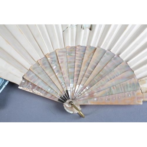 4 - “Tatters, Nov 1884”: A charming large late 19th century silk-leafed fan, the bone monture painted a ... 