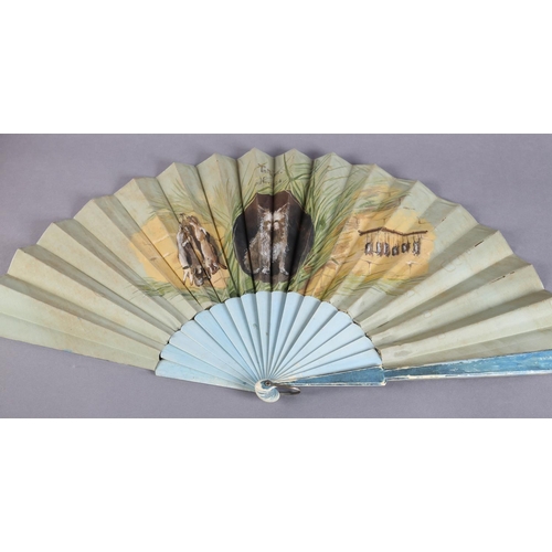 4 - “Tatters, Nov 1884”: A charming large late 19th century silk-leafed fan, the bone monture painted a ... 