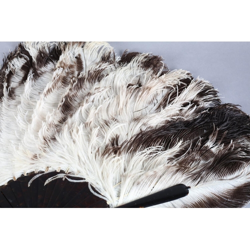 44 - A good, large female ostrich feather fan, the attractive feathers mounted on tortoiseshell, the head... 