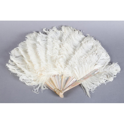 46 - A cream feather fan c 1900, ostrich and possibly marabou, or simply shaved to give a light and fluff... 