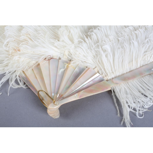 46 - A cream feather fan c 1900, ostrich and possibly marabou, or simply shaved to give a light and fluff... 