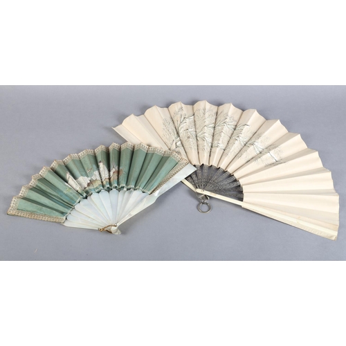 5 - A large c 1890’s folding fan, the monture a mix of bone to the guards and pierced metal to the gorge... 