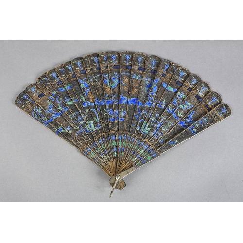 59 - A Canton Chinese filagree silver-gilt metal and enamel brisé fan, c 1830, the design of buildings fl... 