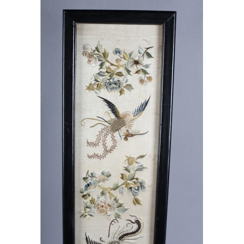 61 - A 19th century Chinese silk embroidered panel, Qing Dynasty, dark cream silk embroidered in subtle c... 