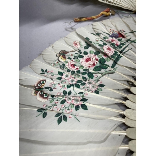 55 - Chinese fans: a bone and peacock feather /painted goose feather fan, Qing Dynasty, benefitting from ... 