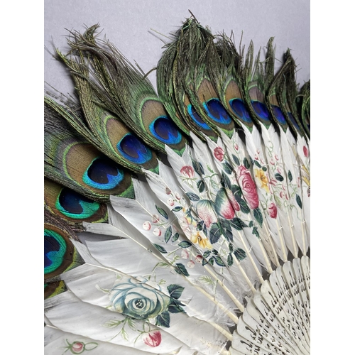 55 - Chinese fans: a bone and peacock feather /painted goose feather fan, Qing Dynasty, benefitting from ... 