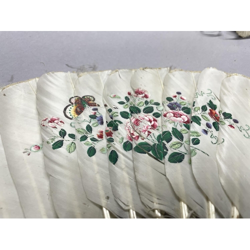 55 - Chinese fans: a bone and peacock feather /painted goose feather fan, Qing Dynasty, benefitting from ... 