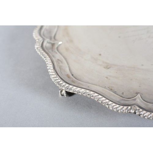 228B - A GEORGE V SILVER TRAY SHEFFIELD 1927 by Walker and Hall, of circular serpentine outline with gadroo... 