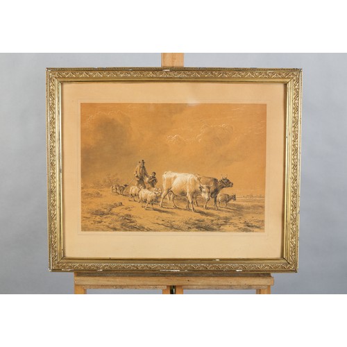 292B - EUGÉNE VERBOECKHOVEN (BELGIAN 1798/99-1881), cattle and sheep with drover and boy, pencil/paper with... 