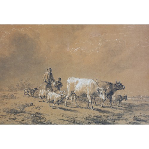 292B - EUGÉNE VERBOECKHOVEN (BELGIAN 1798/99-1881), cattle and sheep with drover and boy, pencil/paper with... 