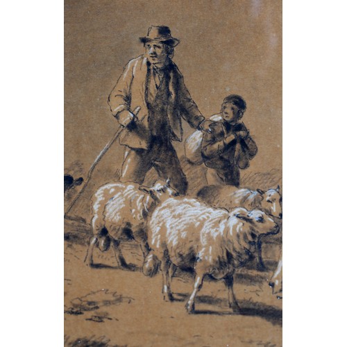 292B - EUGÉNE VERBOECKHOVEN (BELGIAN 1798/99-1881), cattle and sheep with drover and boy, pencil/paper with... 