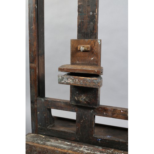 388 - A MID TO LATE 19TH CENTURY ARTIST'S OAK STUDIO EASEL by Lechetier Barbe & Co, turned oak and cast ir... 