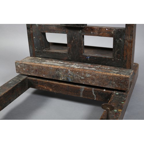 388 - A MID TO LATE 19TH CENTURY ARTIST'S OAK STUDIO EASEL by Lechetier Barbe & Co, turned oak and cast ir... 