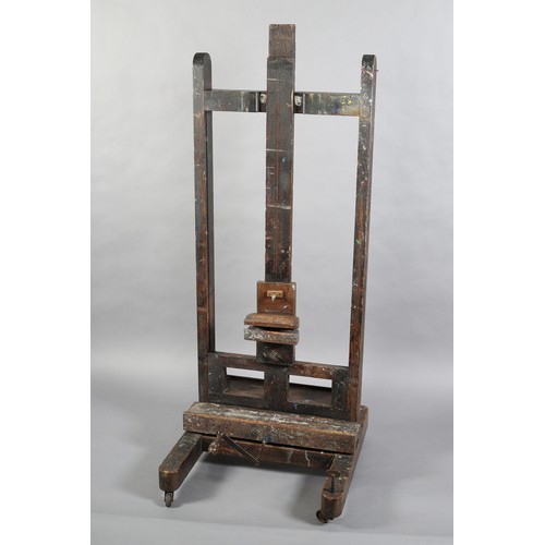 388 - A MID TO LATE 19TH CENTURY ARTIST'S OAK STUDIO EASEL by Lechetier Barbe & Co, turned oak and cast ir... 