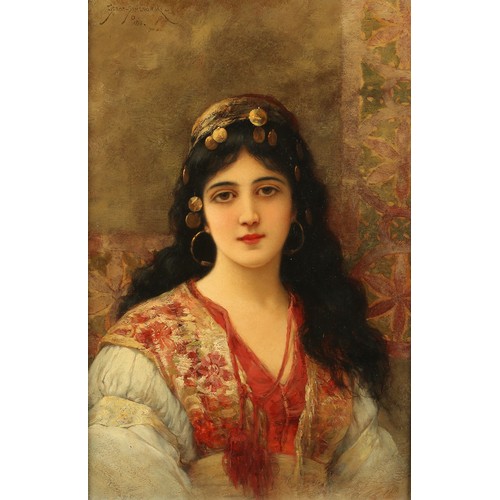 277 - EMILE EISMAN-SEMENOWSKY (Russian c.1857-1911), Portrait of a gipsy girl, head and shoulders, long da... 